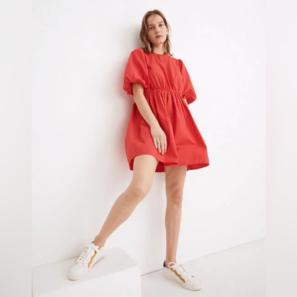 Madewell Red Bubble-Sleeve Mini Dress